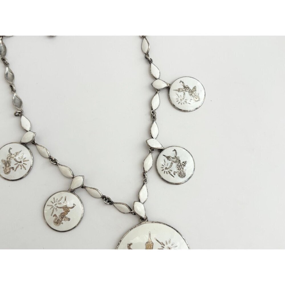 Rare Siam Sterling Silver White Multi-Figure Thai Made 30's 925 Vintage Necklace - Picture 3 of 16